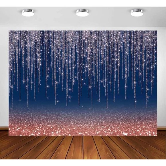 Navy Blue & Rose Gold Blush Background 7x5 feet Wedding Photography Backdrop - Picture 3 of 3